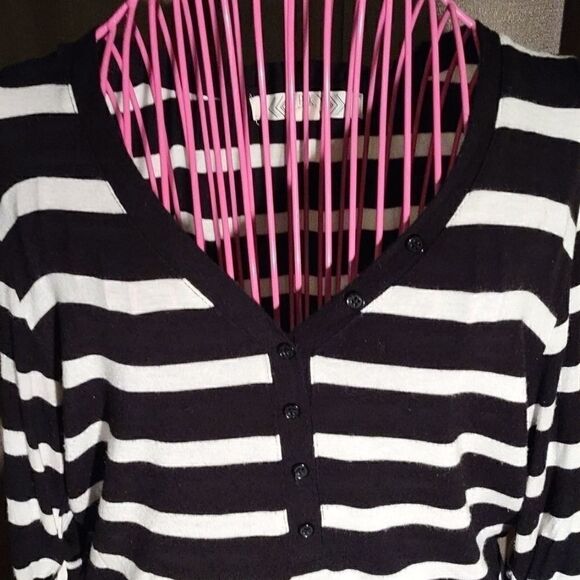 Pink Rose Black/wht. Striped Top - Picture 2 of 7